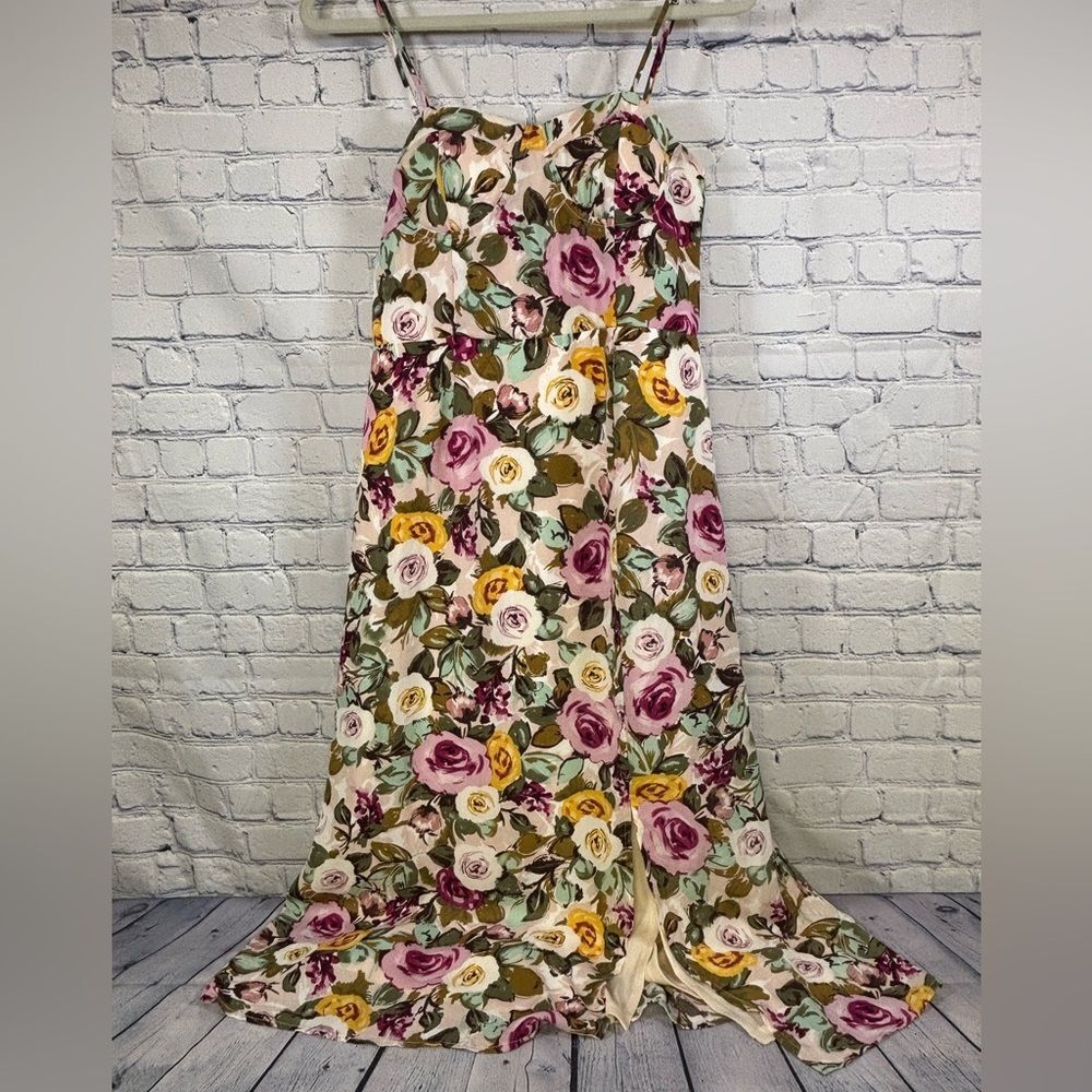 bohme Cream Floral Midi Dress with Pink and Yellow Roses